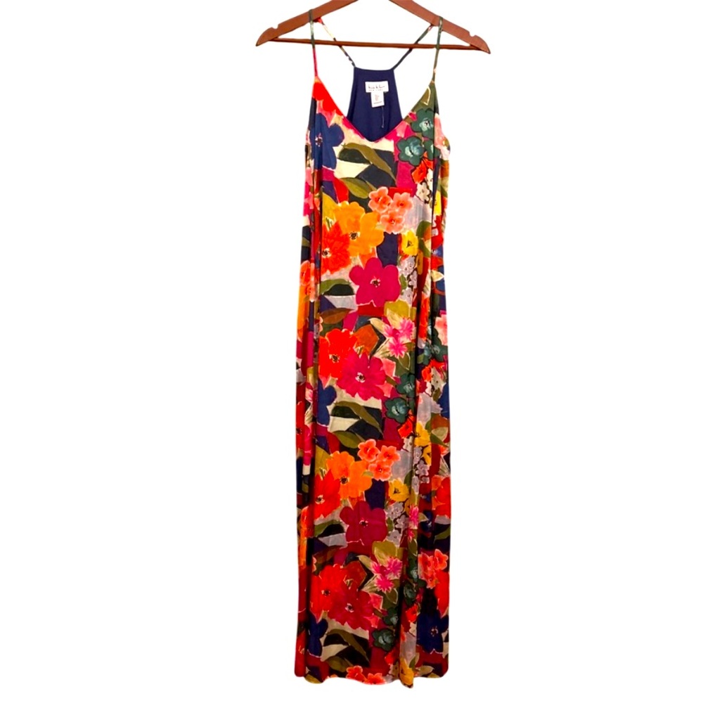 New with tags NWT NICOLE MILLER Sleeveless Floral Print Satin Maxi Dress - XS